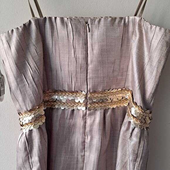 Tahari Gerard Detactable Strap Gold Dress with Braided Sequence Waist - Size 8 - Picture 11 of 16